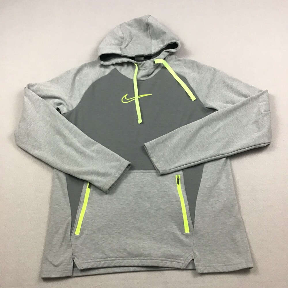 Nike Hoodie Men Medium Gray Colorblock Swoosh Therma Fit Sweatshirt Pullover M *